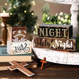 Moucuny 4 Pcs Christmas Nativity Tabletop Decor Nativity Scene Wooden Block Silent Holy Night Sign Christmas Tiered Tray Decor Centerpieces Farmhouse Table Decor for Home Mantle Table Moucuny