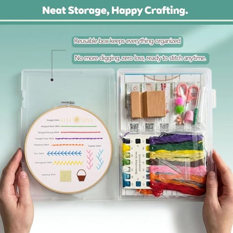 CLRDIVA First Embroidery Kit for Beginners: Pre-Printed Needlepoint Starter Kits with Complete Tools & Step-By-Step Videos Guide - Zero Stress to Learn 31 Stitches - Adults Relaxing DIY Craft Hobby CLRDIVA