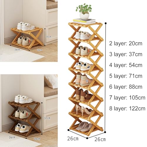 YYW Shoe Rack, Foldable Bamboo Shoes Shelf, Freestanding Shoe Storage Organiser for Entryway, Hallway, Bedroom, Closet (Brown, 6 Layers) YYW