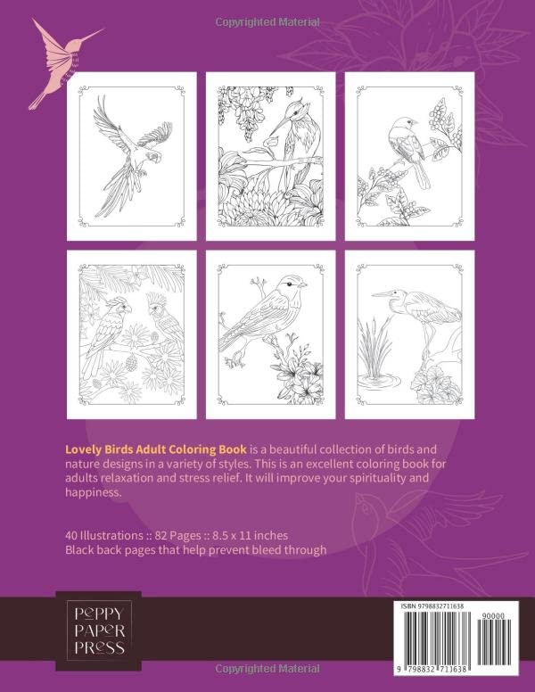 Lovely Birds Adult Coloring Book: A coloring book for grown ups featuring 40 birds and nature designs for relaxation and stress relief Majosta