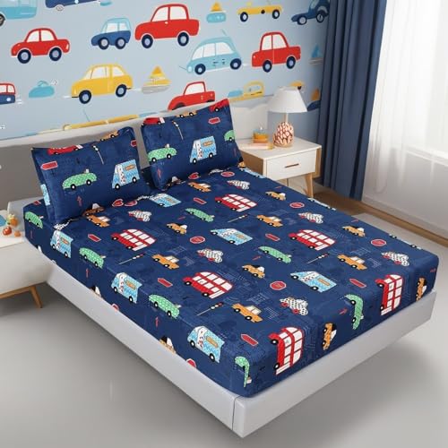 MAG 3 Pcs Cars Sheets Transportation Vehicle Full Sheets Set,for Kids Boys Girls Teens and Car Lovers,Full Car Bedding Set,1 Fitted Sheet 14'' Deep Pocket and 2 Pillowcase. MAG