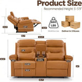 MANBUR RV Reclining Loveseat Sofa with Console, Wall Hugger Recliner Sofa, Double Recliner Home Movie Theater Seating with Cup Holders & Storage (Faux Leather Orange)