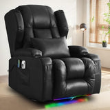 TUNYI Power Recliner Chair - Faux Leather Home Theater Seating Glider Reclining Sofa with Massage & Heat Swivel Rocker Recliner Chair for Living Room with LED Light/USB Port/Lumbar Pillow (Black) TUNYI