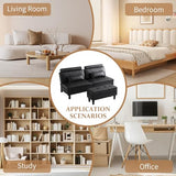 DRMBOOK Convertible Futon Sofa Bed Set with Storage Ottoman, Adjustable Recliner Sleeper Sofa Bed with Side Pocket, Comfy Futon Couch with Table for Living Room, Dorm, Office (Faux Leather, Black) DRMBOOK