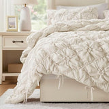 Intelligent Design King Comforter Set – Ivory Lily Puffy Floral Shabby Chic Boho Bedding Comforter Set, Pinch Pleat Bedding Sets, Ultra-Soft, Lightweight & All-Season, King/Cal K Intelligent Design