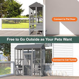 TIMHAKA 72 inch Catio Outdoor Cat Enclosure, Large Cat Catio for Multiple Cats, Outdoor Cats Enclosure with Waterproof Cover, Sunshine Roof, 7 Platforms, 2 Resting Boxes, Wooden Indoor Pet Cage, Grey TIMHAKA