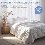 TWK 1200 TC 100% Egyptian Long-Staple Cotton Bedding Sheets Set, Luxury Hotel Style Deep Pocket with Elastic Reinforced Seams Sheet Set, Soft & Comfy Natural Sheets (White, King) TWK