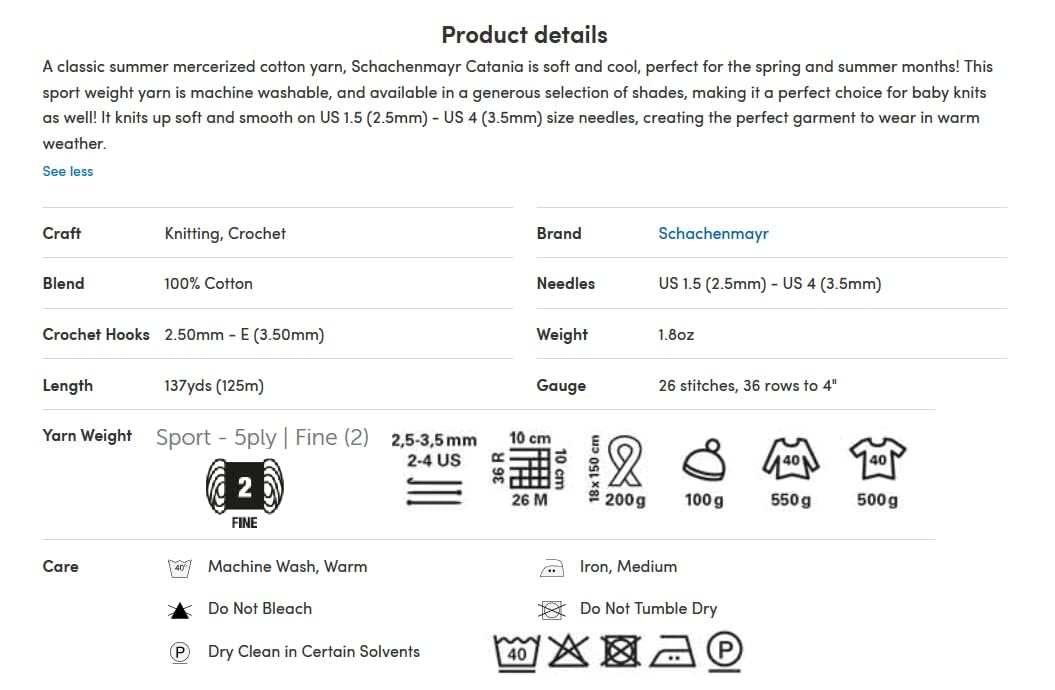 [ Set of 2 Skeins ] SMC Catania Originals 100% Mercerized Cotton Yarn, Total 3.52 Oz. Each 1.76 Oz (50g) / 136 Yrds (125 m) Amigurumi Yarn Fine-Sport 2 (130 Cream) Generic