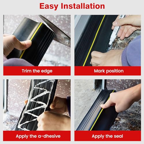 20Ft Universal Garage Door Bottom Threshold Seal Strip with 2 A-dhesives, Weatherproof Rubber DIY Weather Stripping Replacement, Black PETOX