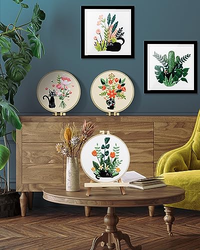 TINDTOP Embroidery Kit for Adults, Embroidery Kit for Beginners Include Embroidery Cloth Hoops Threads for Craft Lover Hand Stitch with Embroidery Skill Techniques (Black Cat) TINDTOP