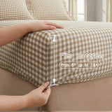 KKJIAF 4 Pieces Plaid Ruffle King Size Sheets Set, Cotton Gingham King Sheet Set Linen Feel Comfy Breathable Ruffed Plaid Bed Sheet Set with 16 Inches Deep Pocket, Taupe KKJIAF