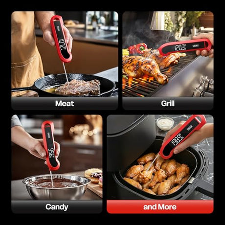 0.3 Sec Instant Read Meat Thermometer Digital for Cooking, ±0.5℉ Precision, Food Thermometer for Grilling, Air Fryer, Smoker, Candy, BBQ Essentials, Fathers Day Gift for Dad Him Men Birthday, Red ONFIKY