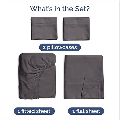 100% Rayon Derived From Bamboo - Bamboo Sheets Full Size - Cooling Sheets for Full - Soft, Breathable & Hotel Luxury Bedding - 1 Flat & 1 Fitted & 2 Pillowcases with 16 Inch Deep Pockets - Dark Grey CGK Unlimited
