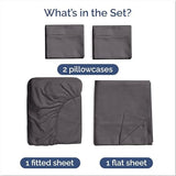 100% Rayon Derived From Bamboo - Bamboo Sheets Full Size - Cooling Sheets for Full - Soft, Breathable & Hotel Luxury Bedding - 1 Flat & 1 Fitted & 2 Pillowcases with 16 Inch Deep Pockets - Dark Grey CGK Unlimited