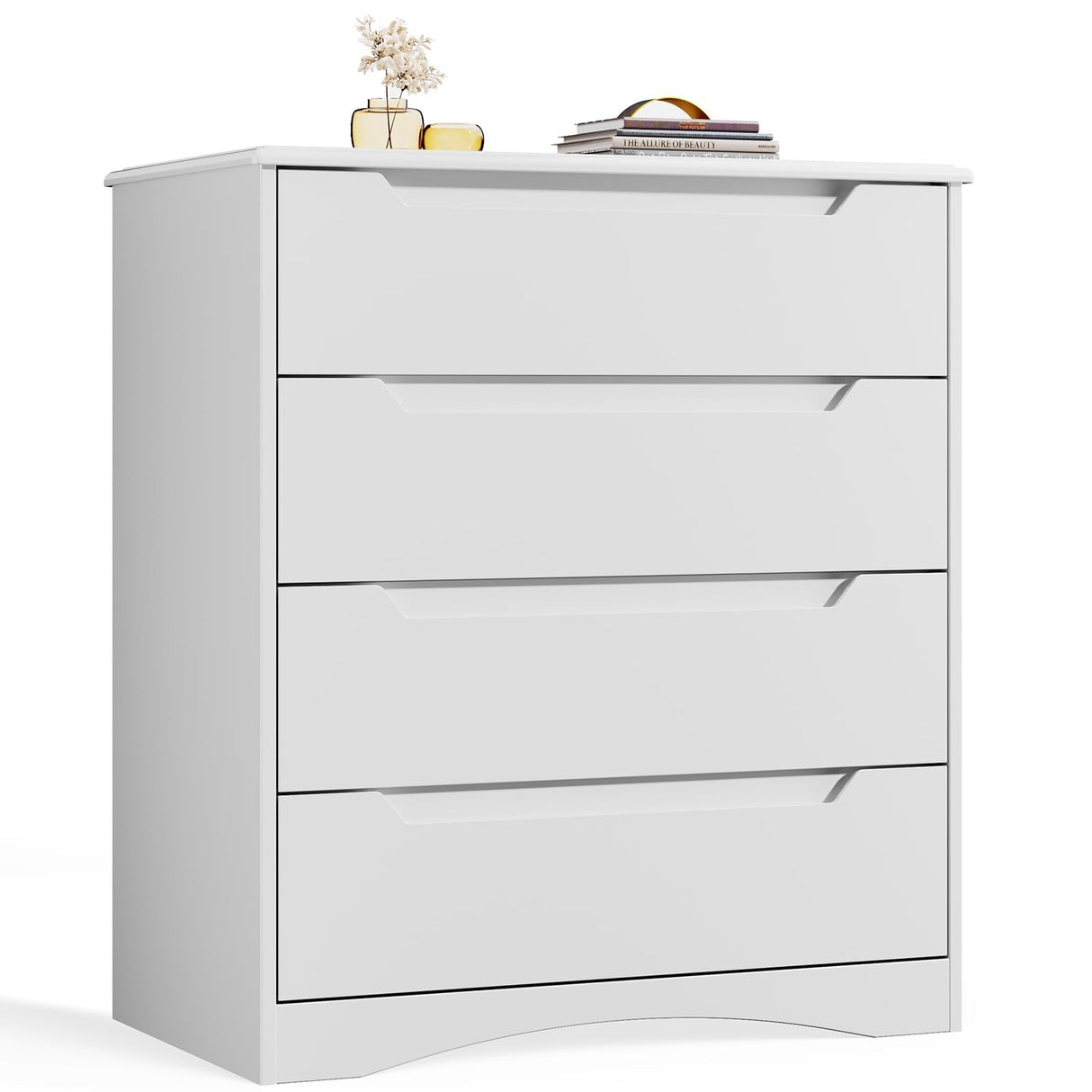 Bealife Dresser for Bedroom, 4 Drawer Dressers Chest of Drawers with Anti-Tripping Device, White Dresser for Closet with Embedded Handles, Closet Chests Organizer for Hallway, Living Room (White) Bealife
