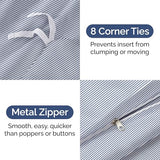 Duvet Cover Twin/Twin XL Size - Extra Soft Twin/Twin XL Size Duvet Cover - Lightweight, Breathable & Cozy w/ Zipper Closures and Ties - 68" x 90" Inches - (Blue Stripes 2) Comforter Not Included CGK Unlimited
