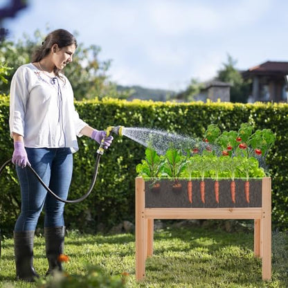 Giantex Raised Garden Bed, Elevated Wood Planter Box with Legs, Drainage Holes, Acrylic Panels, Standing Raised Beds for Fruits Vegetables Flowers Herbs, 30”x18”x24”