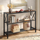 Hoctieon Industrial Console Table, 3 Tier Entryway Table, Hallway Table, Narrow Sofa Table with Shelves, Entrance Table for Entryway, Rustic Brown&Black Hoctieon