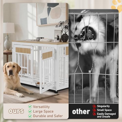 Heavy Duty Dog Crate Furniture for Large Dog, 48 Inch Decorative Pet House End Table, Extra Large Wooden Cage Kennel Furniture Indoor OLYMSOLD