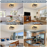 eyassi Wooden Flush Mount Ceiling Lights, 4-Light Farmhouse Close to Ceiling Lighting Fixtures Black Ceiling Lamp for Kitchen Island Living Room Bedroom Hallway Laundry Entryway eyassi