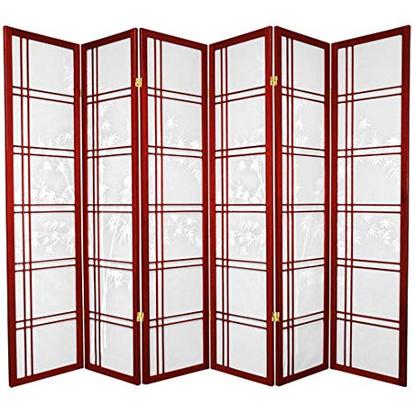 Red Lantern 6 ft. Tall Double Cross Bamboo Tree Shoji Screen - Rosewood - 6 Panels Red Lantern