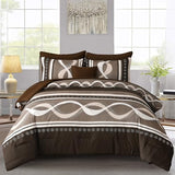 Anibedding Boho Comforter Set,8 Pieces Bed in a Bag Patchwork Striped Comforter Set,Brown Bed Set Queen Size, Soft Microfiber Boho Bedding Set for All Season(90"×90") Anibedding