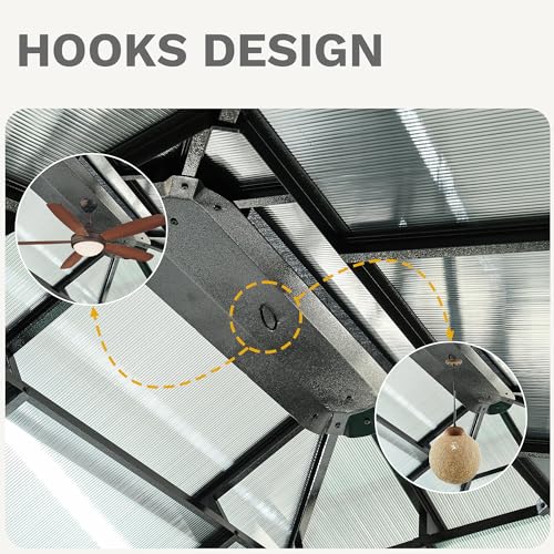 DWVO 10x10ft Gazebo Hardtop Double Roof Polycarbonate Canopy Outdoor with Netting and Shaded Curtains, Aluminum Frame Garden Tent for Patio, Backyard, Deck and Lawns, Gray DWVO