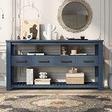 Modern 62.2" Console Table, Sofa Table with 4 Drawers and 2 Shelves, Suitable for Entrance, Hallway, Living Room, Bedroom (Navy Blue@G>) Hlcodca