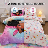 A Nice Night Black Girl Princess with Wings Comforter Set,Pink Gradient Glitter Rainbow Galaxy 6pcs Kids Bedding Set,Twin A Nice Night