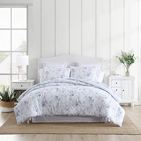 Laura Ashley - Twin XL Comforter Set, Soft & Reversible Cotton Bedding for Year Round Use, 2 Piece Bed Set with Matching Pillowcase (Belinda Blue) Laura Ashley