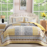 WONGS BEDDING Yellow Quilt Set Full,Bohemian Patchwork Bedspread Coverlet Set, Reversible Boho Floral Pattern Bedspreads Bedding Quilt Set for All Seasons (78"x90") WONGS BEDDING
