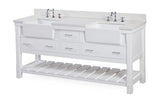 Charlotte 72-inch Double Farmhouse Bathroom Vanity: Includes White Cabinet with Quartz Countertop and White Ceramic Apron Sinks Kitchen Bath Collection
