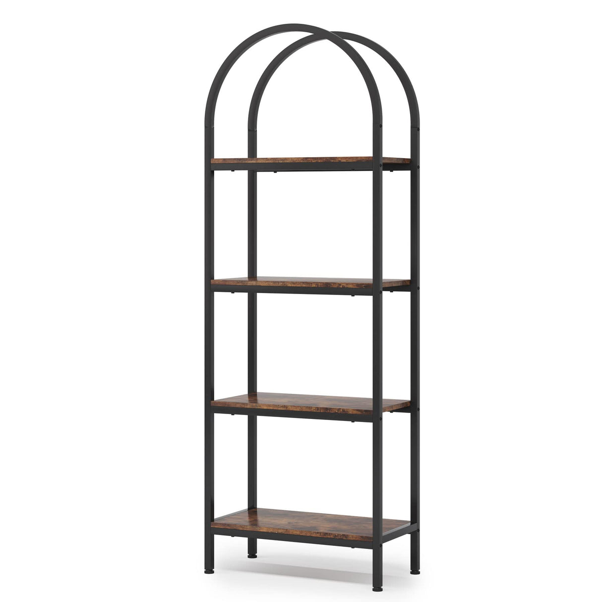 Tribesigns 4-Tier Industrial Arched Bookshelf in Rustic Brown - Freestanding Metal Frame Storage Rack Tribesigns