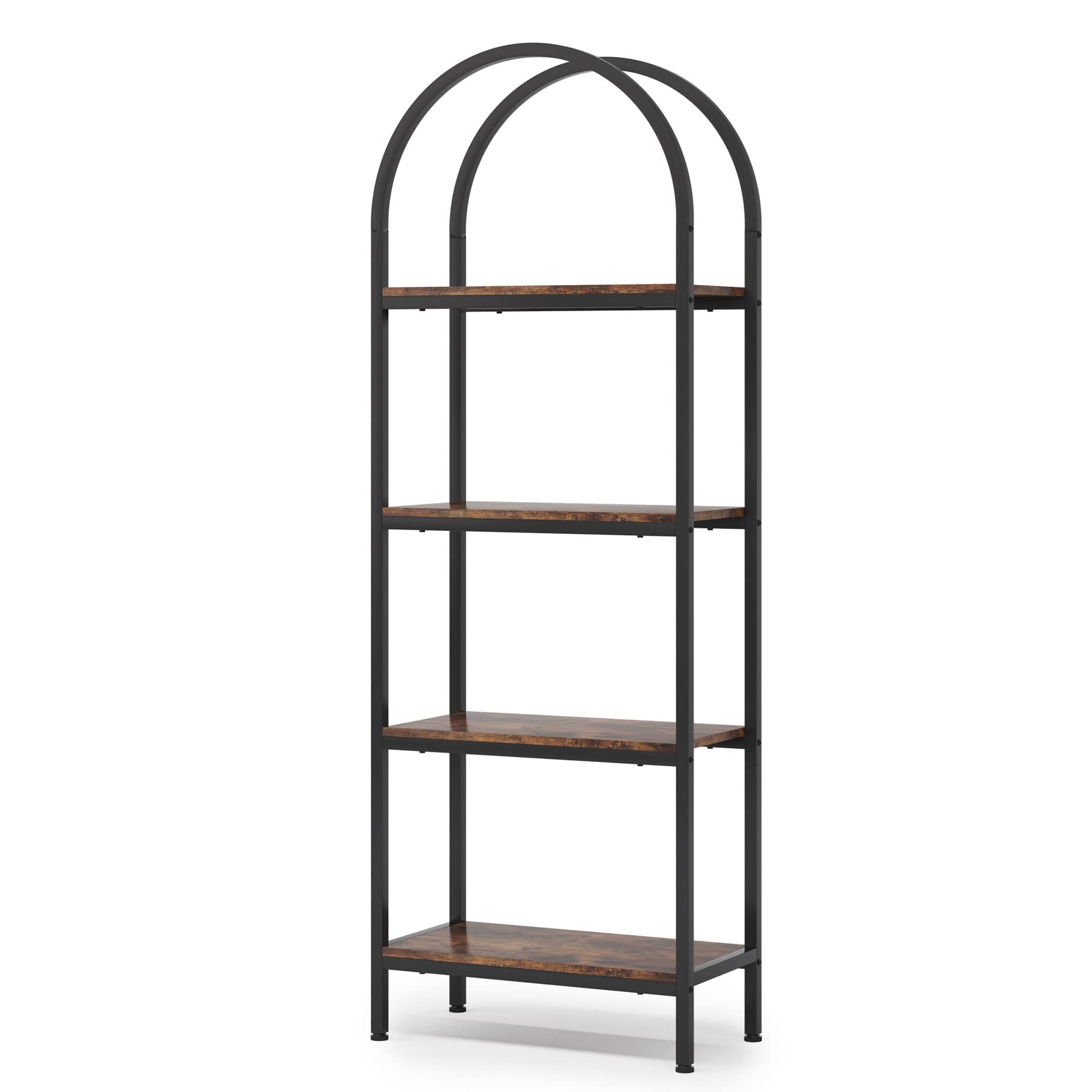 Tribesigns 4-Tier Industrial Arched Bookshelf in Rustic Brown - Freestanding Metal Frame Storage Rack - WoodArtSupply