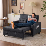 VINGLI Convertible Loveseat Sleeper, Black Faux Leather Futon Sofa Bed Pullout Couch Bed with USB Ports, Cup Holders, Armrest for Living Room, Bedroom, Home Office Apartment VINGLI