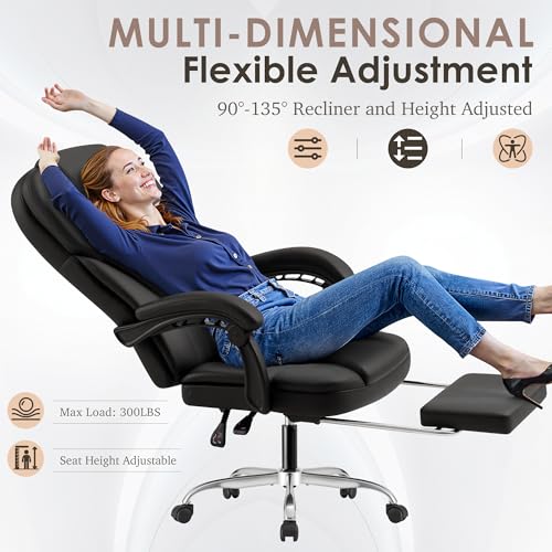 Shahoo Executive Office Chair with Massage, Ergonomic Reclining High Back Leather Seats with Footrest and Lumbar Support, Big and Tall, 400Lbs Heavy Duty, Black Shahoo