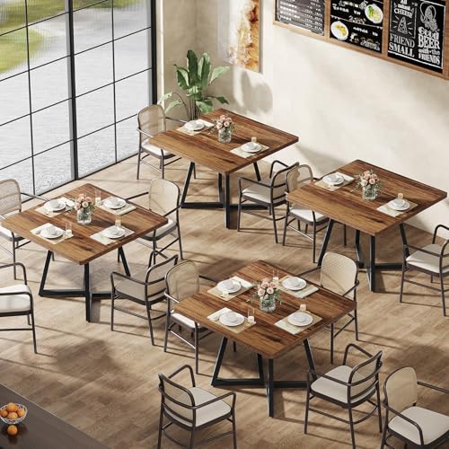 Tribesigns Square Commercial Dining Table Set of 6, 31.5" Heavy Duty Dinner Table with Metal Base, Wooden Kitchen Table for Restaurant, Cafe, Bakery, School, Apartment, Rustic Brown & Black Tribesigns