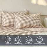 NSNLGSGC Tan Gingham Full Sheet Set, Soft Brushed Microfiber Taupe Plaid Full Bed Sheets, 4-Pieces Brown Grid Sheet Set with Deep Pocket NSNLGSGC