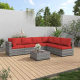 Amopatio Patio Furniture Set, Outdoor Patio Furniture Wicker Furniture, 7-Pieces Outdoor Sectional Sofa with Patio Furniture Cover, Outdoor Patio Set for Home Furniture (Light Red) Amopatio