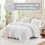 Intelligent Design Queen Comforter Set – White Lily Puffy Floral Shabby Chic Boho Bedding, Ultra-Soft, Lightweight & All-Season, Full/Queen Intelligent Design