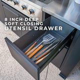 Backyard Discovery Fusion Flame Turn-Key Outdoor Kitchen with 38-inch Stainless Steel 5-burner Grill Island, Sear Zone, Infrared Burner, Outdoor-Rated Refrigerator, Storage, Steel Roof for Deck, Patio Backyard Discovery