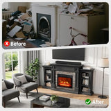 Naice 72" Electric Fireplace with Mantel and Cabinets, Fireplace TV Stand for Living Room Bedroom, Stacked Stone Surround and Remote Control 3D Realistic Flame, Black Naice