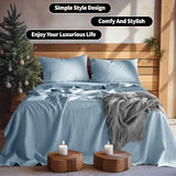 LBRO2M 100% Linen Sheet Set Twin XL Size,Bed Sheets 3 Piece Sets,Solid Color Natural Flax Bed Sheets Soft Breathable Bedding,16" Deep Pocket,All Season (Twin XL, Dusty Blue) LBRO2M