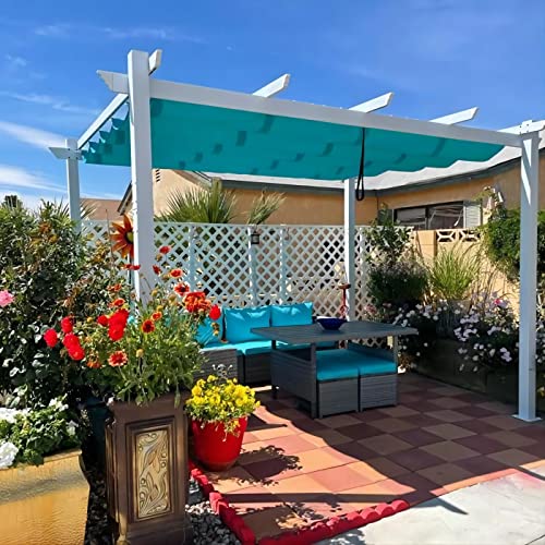 PURPLE LEAF 10' X 12' Outdoor Retractable Pergola with Sun Shade Canopy Cover White Patio Metal Shelter for Garden Porch Yard BBQ Beach Gazebo Grape Trellis Pergola, Turquoise Blue PURPLE LEAF