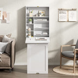 JAXPETY Wall Mounted Space Saving Desk Fold Out Convertible Desk Wood Floating Writing Desk with Storage Shelves Laptop Tabletop for Home Office, White JAXPETY