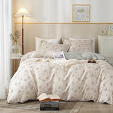HighBuy Boho Floral Duvet Cover Full Cotton Aesthetic Bedding Set,Comforter Cover 3 Piece,Reversible Green Garden Lightweight,Soft,Zipper Closure,Breathable,All Season HighBuy