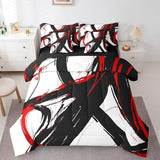 Feelyou Abstract Art 7 Piece Bedding Set Queen Size Kids Red Black Modern Geometric Print Bed in a Bag for Boys Girls Teens Minimalist Ink Line Comforter Set with Sheets Soft Microfiber Feelyou