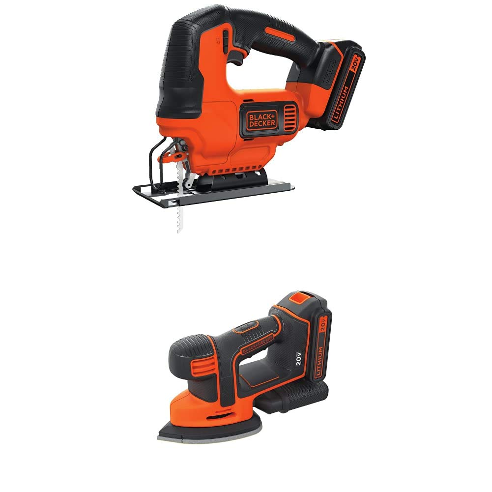 BLACK+DECKER BDCJS20C 20V MAX* JigSaw with Battery and Charger with BLACK+DECKER BDCMS20C 20V MAX* Lithium Ion MOUSE Sander BLACK+DECKER