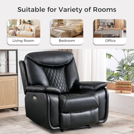 HAOMARKETS Electric Recliner Chair, Soft PU Leather Power Recliners with Padded Backrest, Single Overstuffed Heavy Duty Reclining Sofa for Living Room Bedroom, Black HAOMARKETS