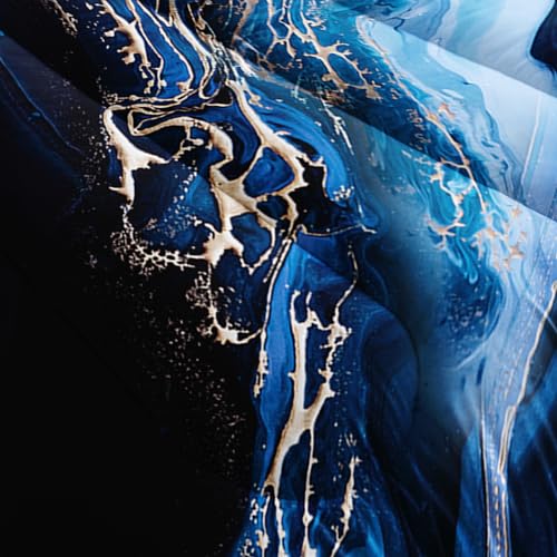 Nttopship Blue Marble Comforter Set Queen Size Deep Blue Marble Bedding Set Soft Microfiber Minimalist Wind Comforter Sets 3 Pieces with 2 Pillowcases Nttopship